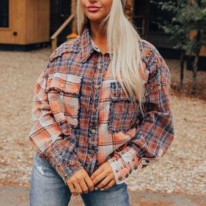Oli & Hali Autumn Vibes Plaid Button Up (Size Small)